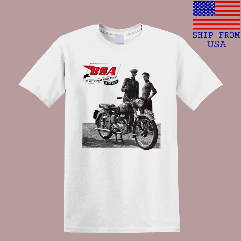 BSA Motorcycle Retro Poster Men#039;s White Size S5XL Unisex T-Shirt XXXL