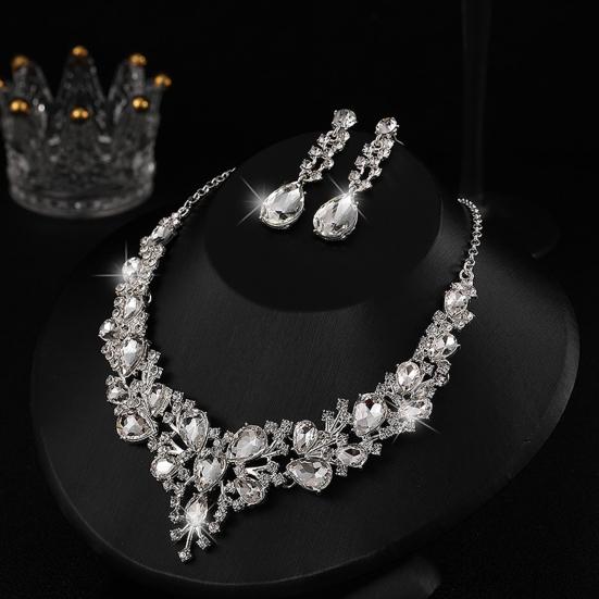 1 Set Hochzeitsohrringe Verlängerungskette Faux-Kristall Strass eingelegt Ankleiden Glitzer Dinner Damen Schmuck Halskette Weibliches Accessoire
