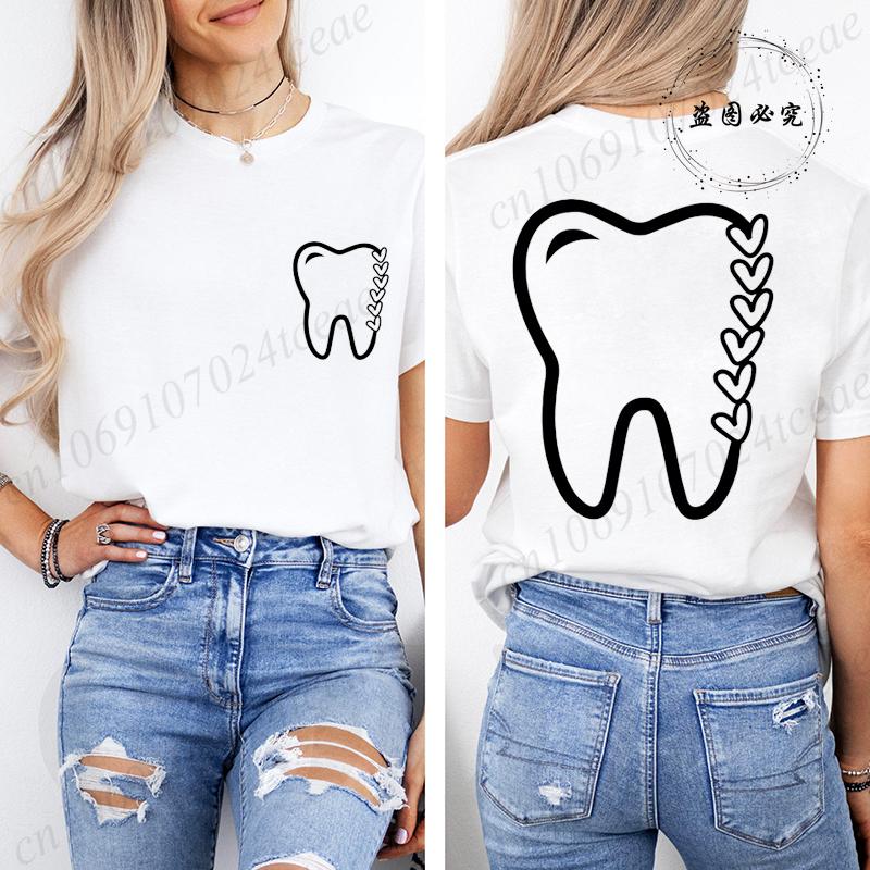Women Dental Graphic T Shirt Clothes Funny Letter Print T-Shirts Short Sleeve Tee Shirts Summer Fashion Female T-Shirts Clothing