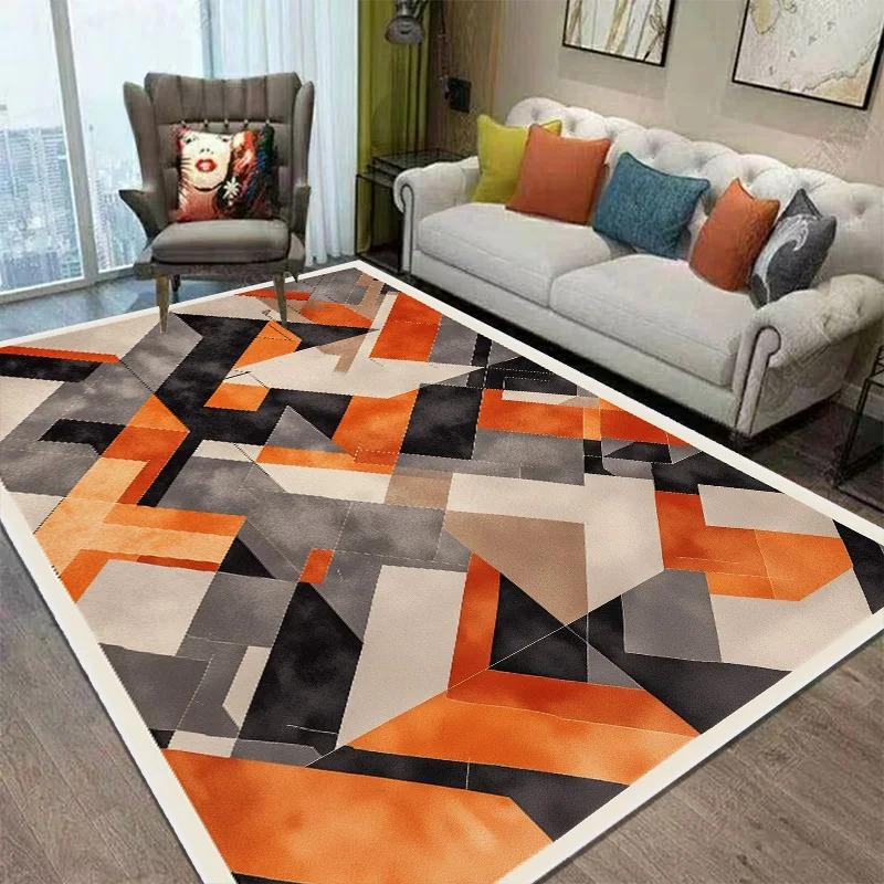Orange Black Geometric Living Room Carpet Dirty-reistant Wahsroom Floor Mat Non Slip Large Rugs for Bedroom  Home Decoration