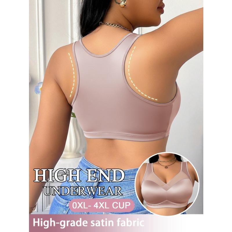 Sutiã Sem Fio Costurado com Renda Profunda em V para Mulheres Plus Size