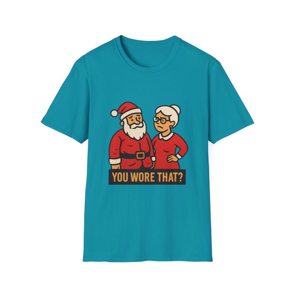 

Unisex Softstyle T-Shirt Santa Mrs. Claus Funny Holiday Wrinkled Coat Christmas M