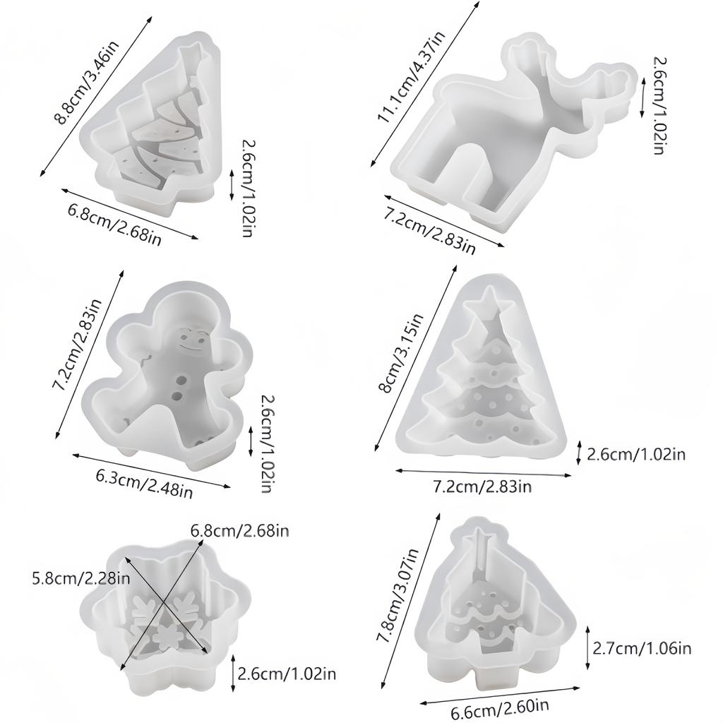 6pcs Christmas-Themed Silicone Candle Molds Set: Reusable, Soft & Easy-to-Release DIY Craft Molds for Aromatherapy Candles