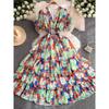 Palace Style Noble Elegant Graceful Women's Clothing 2024 Summer Ruffles Fairy Chiffon Print Holiday Dress Women