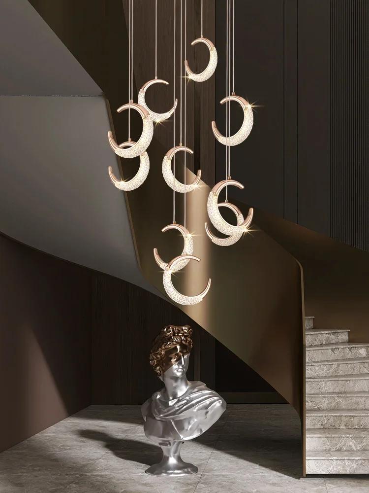 Mond Kronleuchter Treppenbeleuchtung Kronleuchter Lang Gästehalle Villa Küche Dachbodenküche Innenbeleuchtung LED Restaurant Kronleuchter