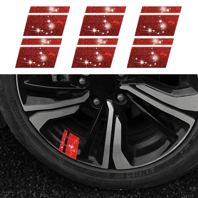 6Pcs Reflective Car Wheel Rim Stickers Mark Stripe Racing Wheel Hub Decals for Size 18" - 21" Bling Rhinestone Decor Sticker