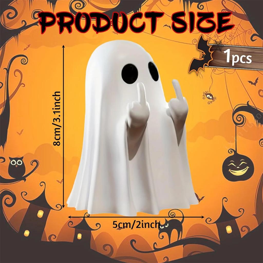 Halloween Middle Finger Ghost Statue Small Halloween Decor for Home Centerpiece for Coffee Table, Adorable Horror Figure
