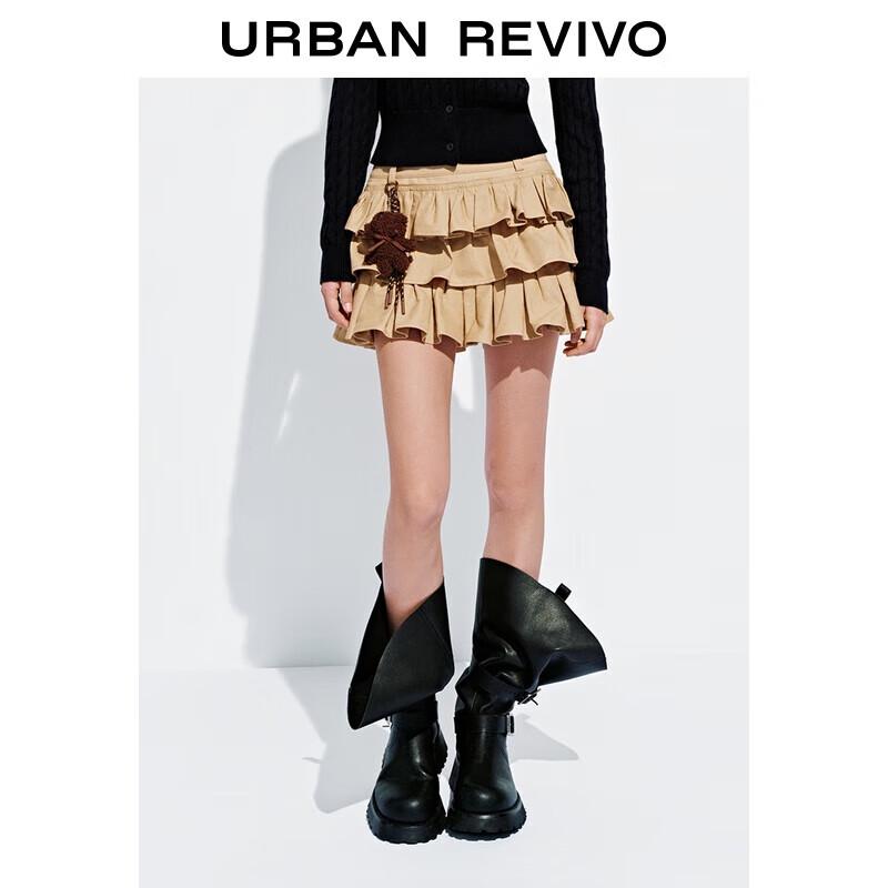 UR 2025 Autumn Women s Bear Charm Ruffle Layered Mini Skirt XL
