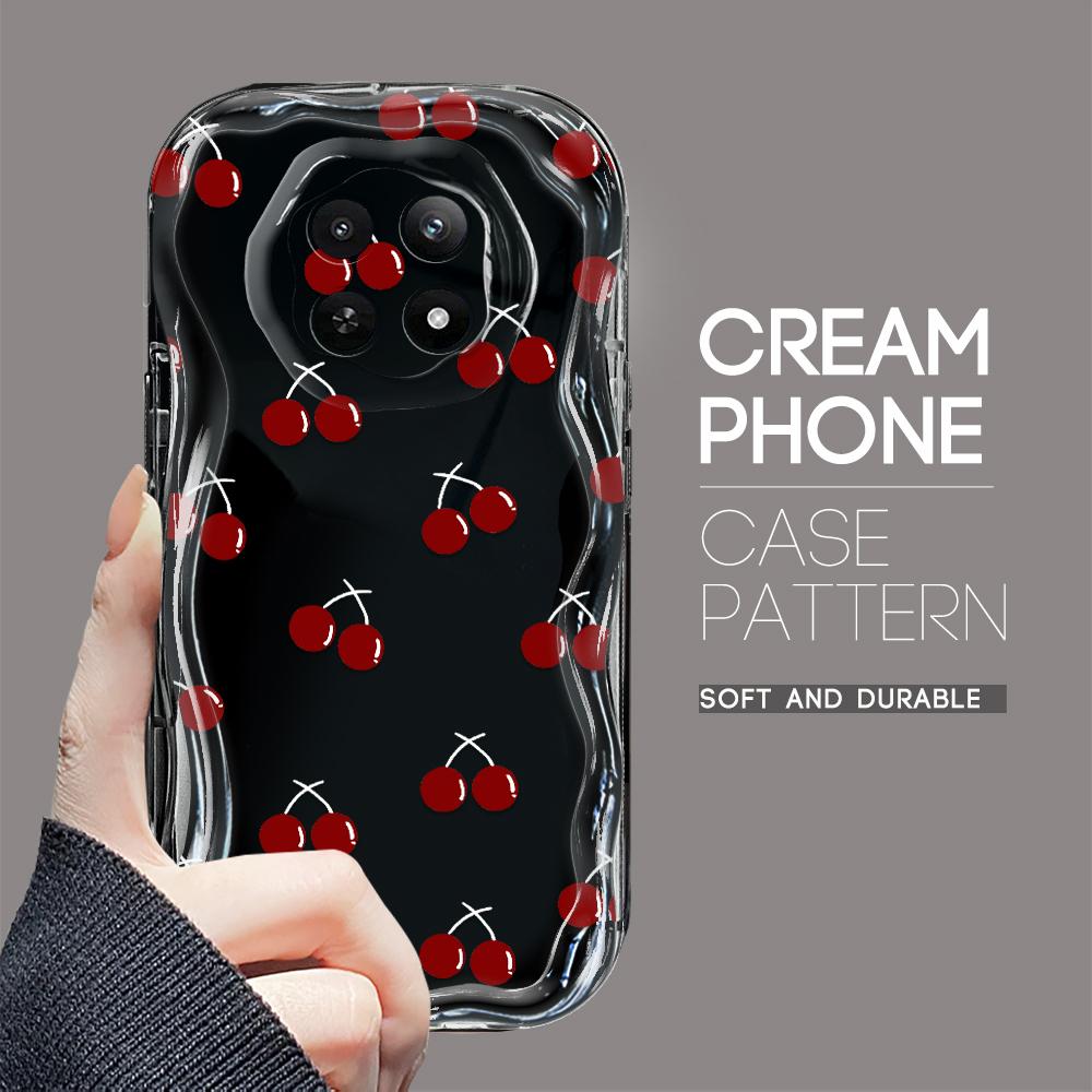Funda de teléfono con textura de crema y patrón de dibujos animados con borde ondulado de silicona suave para OPPO Reno Realme OnePlus Vivo