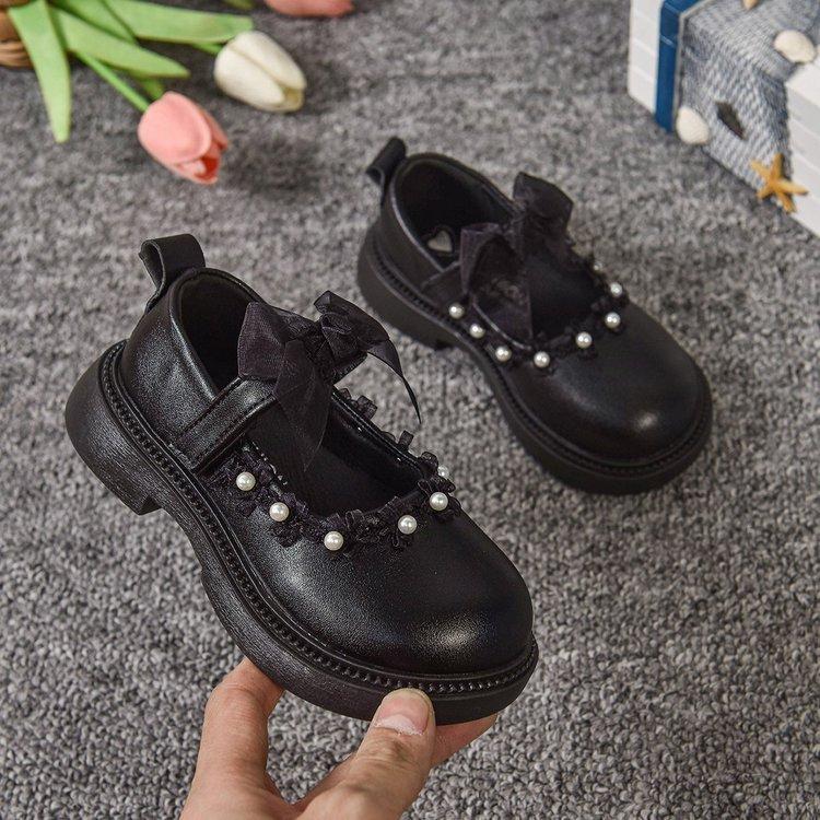 

Girls Fashion Mary Jane Leather Shoes2026New Spring and Autumn Soft-Soled Bow Princess Performance Shoes, Stylish Single Shoes 26-30One Hand5Double чёрный