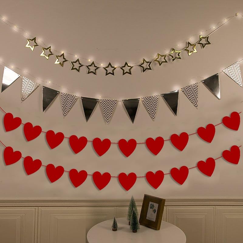 Red Heart Garland Pack of 20 - No DIY Heart Banner Garland for Valentines & Galentines Day Hanging Decor