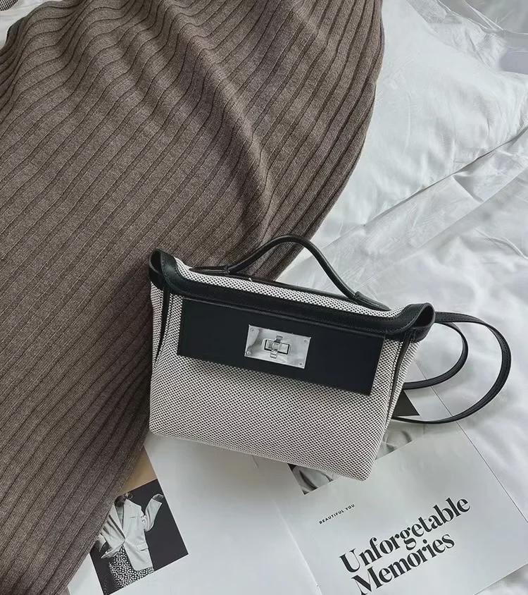 Cowhide Canvas Women's Crossbody Handbag - 2024 Fashion Lock Casual Bag