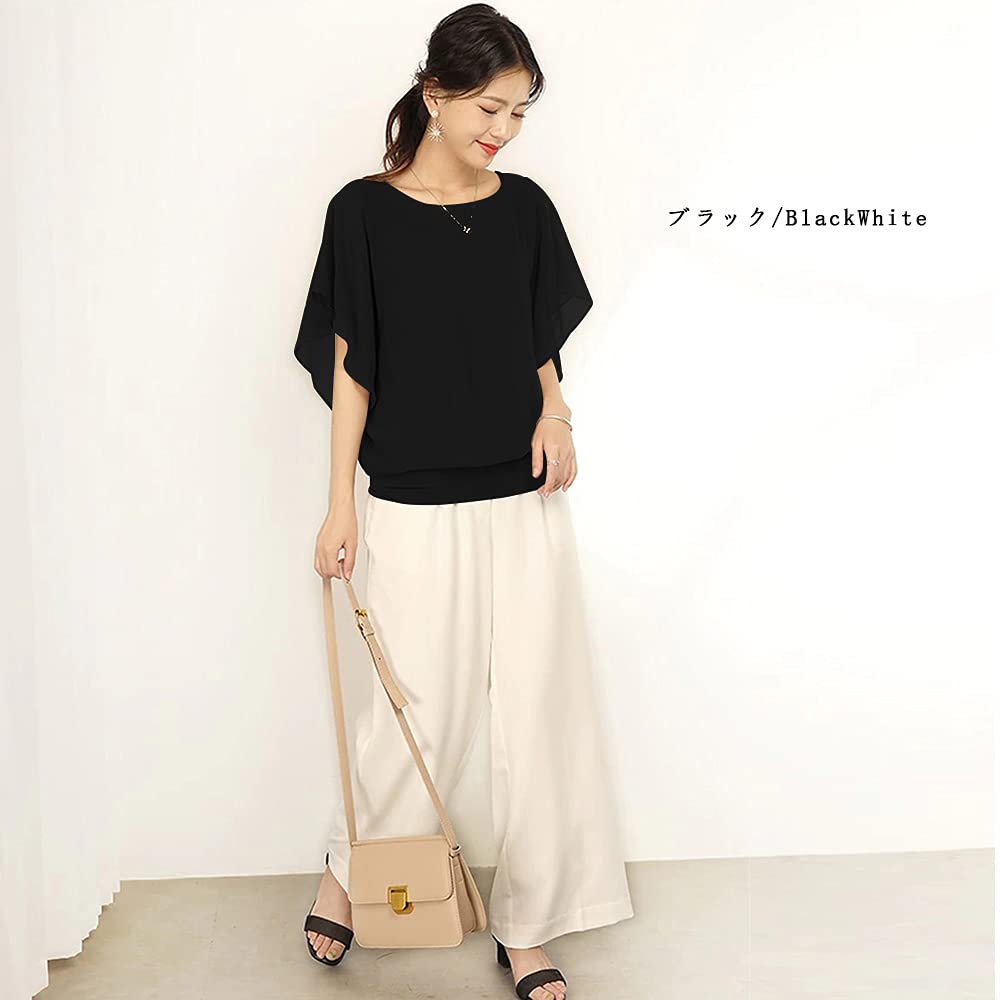 Chiffon New Short Sleeve Voluminous for Summer [ANCHRI] Tops, Shirts, 2024, Fabric, Wrinkle-resistant, Women's Blouse, Sleeves, Fluffy, U-neck,