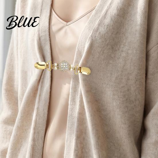 Metal Collar Brooch 2Pcs Vintage Sweater Clips for Women Girls, Retro Faux Pearl And Rhinestones Cardigan Clips, Elegant Clasp Pin Dresses Shawls,