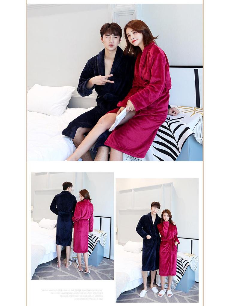 Men's Plus Size Long Coral Fleece Bathrobe - Autumn/Winter Flannel Robe
