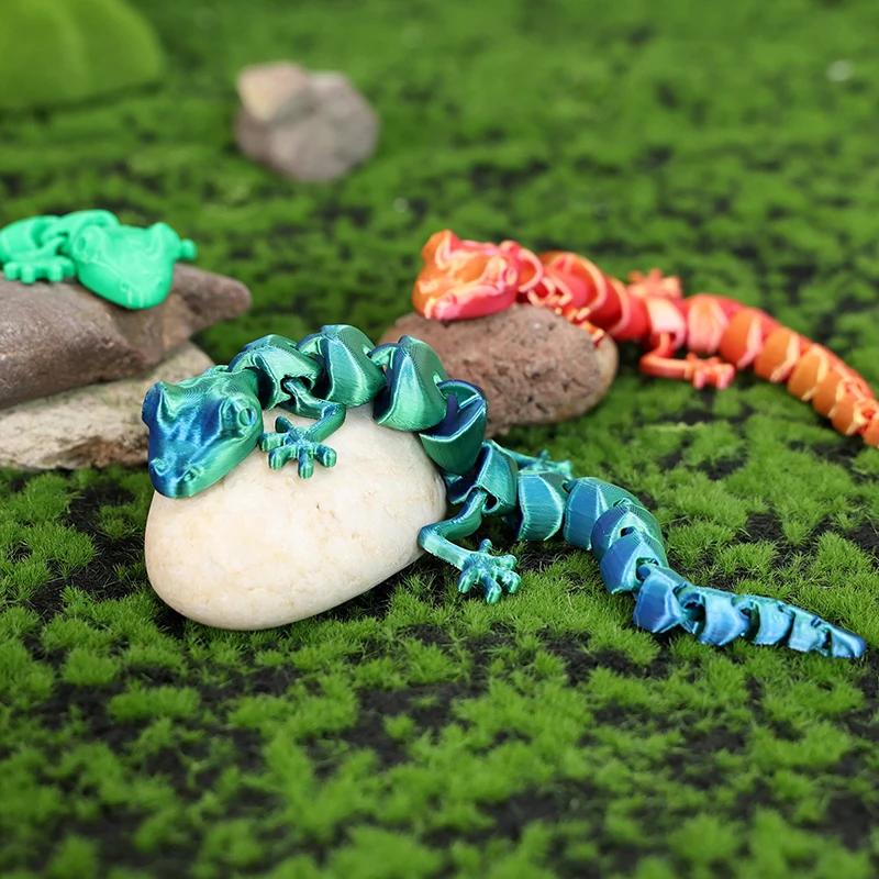 10Pcs Wholesale 3D Printed Toy Ornaments Decoration Lizard Gecko Integrated Joint Mobility Statue Ornament Home Decor