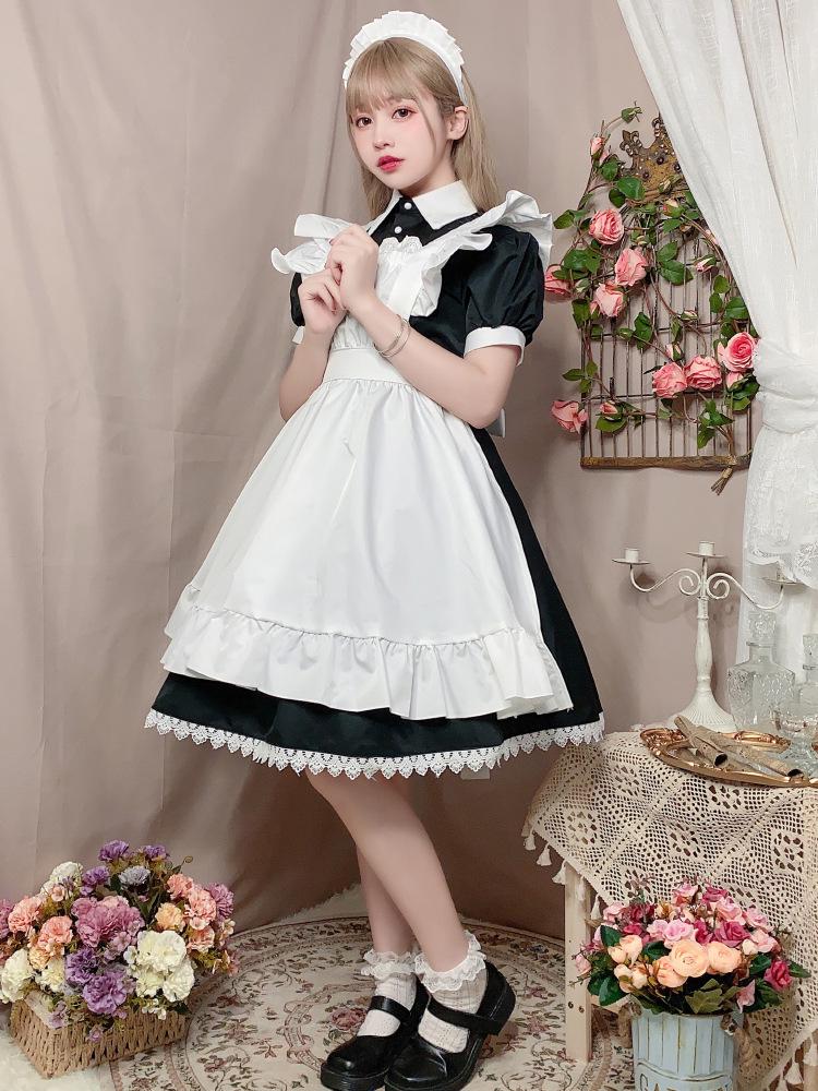 Japanese Lolita Maid Costume: Cute Short-Sleeved Dress with Skirt, Perfect for Cosplay