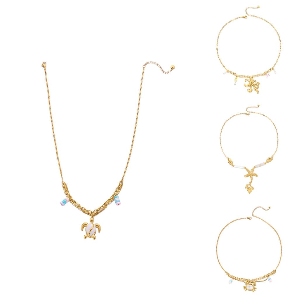 Summer Boho Resort Style Double Chain Necklace With Shell And Moon Decorations For Women