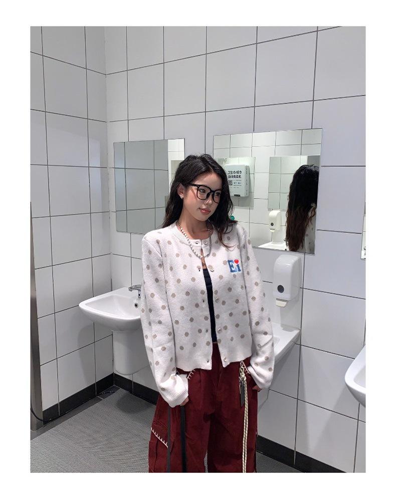 2025 Fall/Winter Women's Polka Dot Knit Cardigan - Soft, Fluffy, Petite, High-End Feel