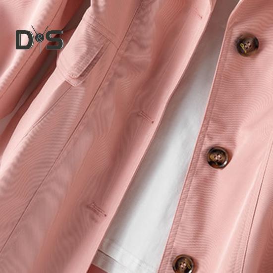 Women Fall Spring Coat Slim Fit Single-breasted Solid Color Turn-down Collar Pockets Mid Length Korean Style Overcoat Outdoor Jacket