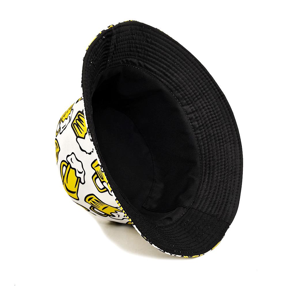 Cartoon Bier Emmerhoed Bier Print Patroon Vissershoeden Dubbelzijdig Polyester Panama Pet Unisex Buiten Strand Nieuw