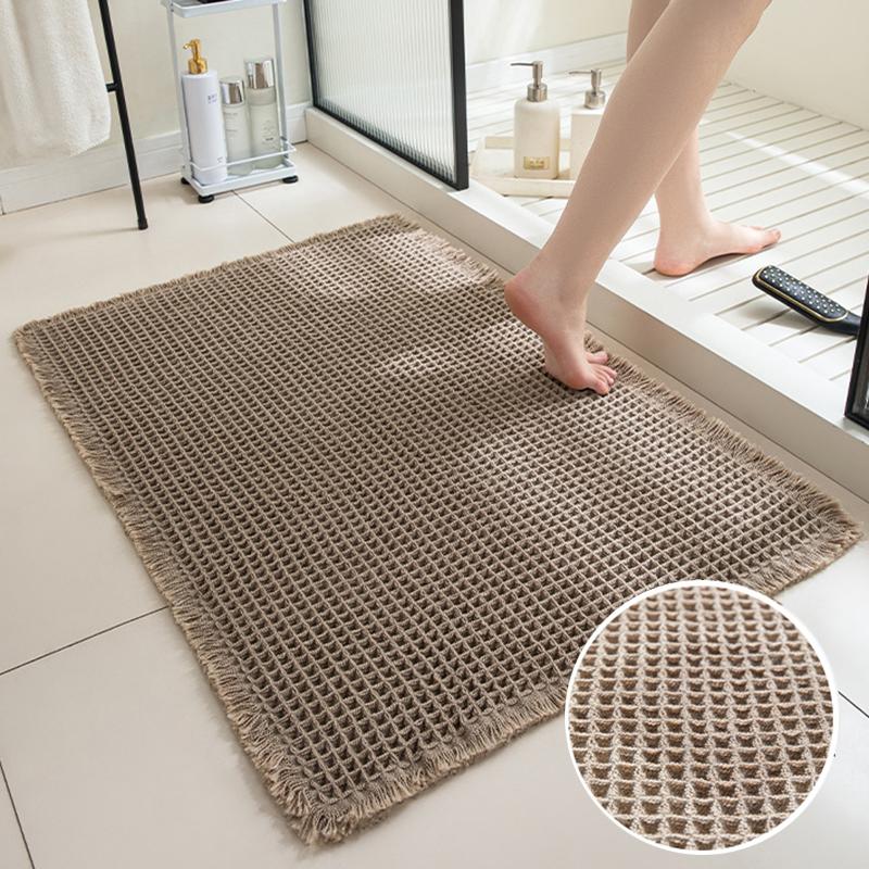 Bathroom Absorbent Carpet Waffle Non-Slip Bath Mat Soft Doormat Toilet Absorbent Beside Bathtub Wash Basin Machine-Washable Rug
