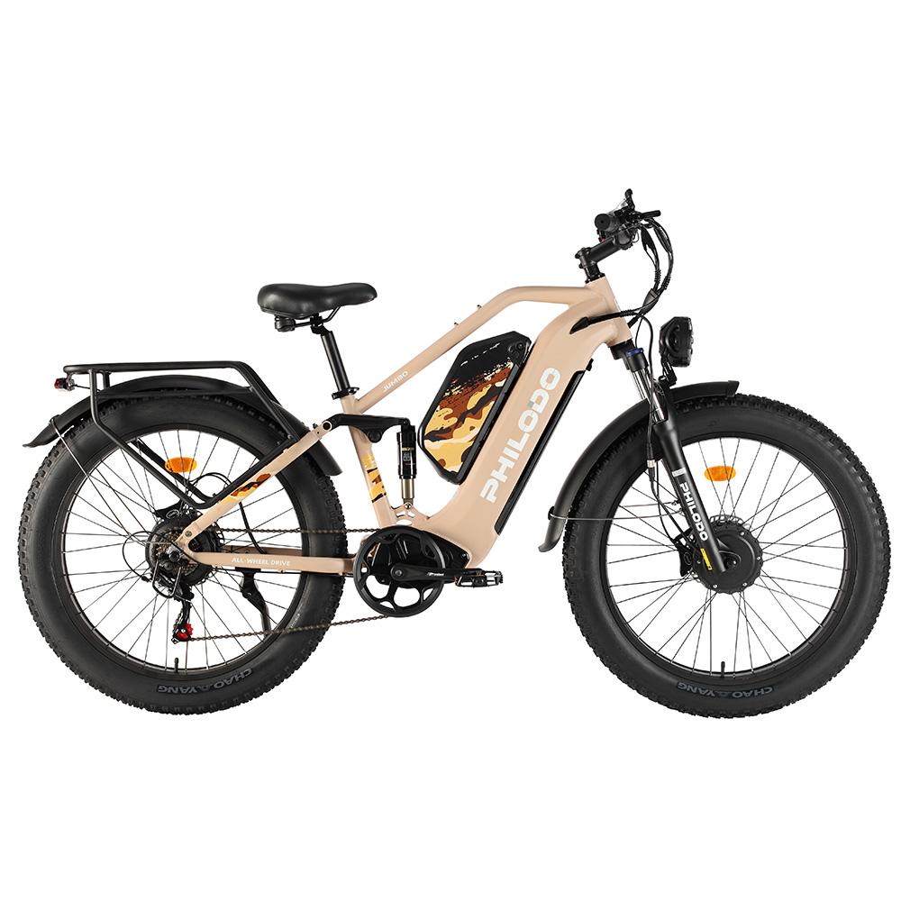 Electric Bicycle Philodo Jumbo 1500Wx2 Peak Motor 26" Fat Tire Full Suspension Electric  Bike For Adults 48V 46AH Dual Hydraulic Brake Max Load 150kg