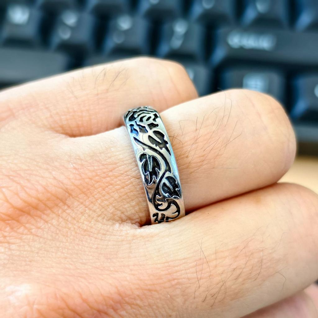 Antique Distressed Two Tone Silver Men's Wide Band Ring
