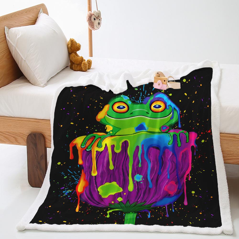 Colored Frog Blanket 2D Digital Printing Thickened Lamb Fleece Crystal Fleece Blanket Cover