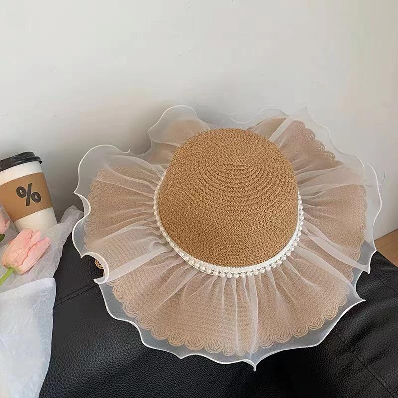 Korean Style Women's Wide Brim Straw Hat - Summer Seaside Bow Sun Protection