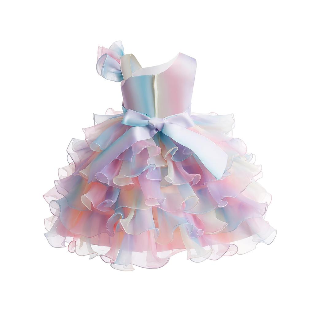 Miipat Rainbow Party Dress with Sequins and Perfect for Formal and Size Kids' Dress, Off-the-Shoulder Ribbons, Occasions, Recitals, Birthdays,