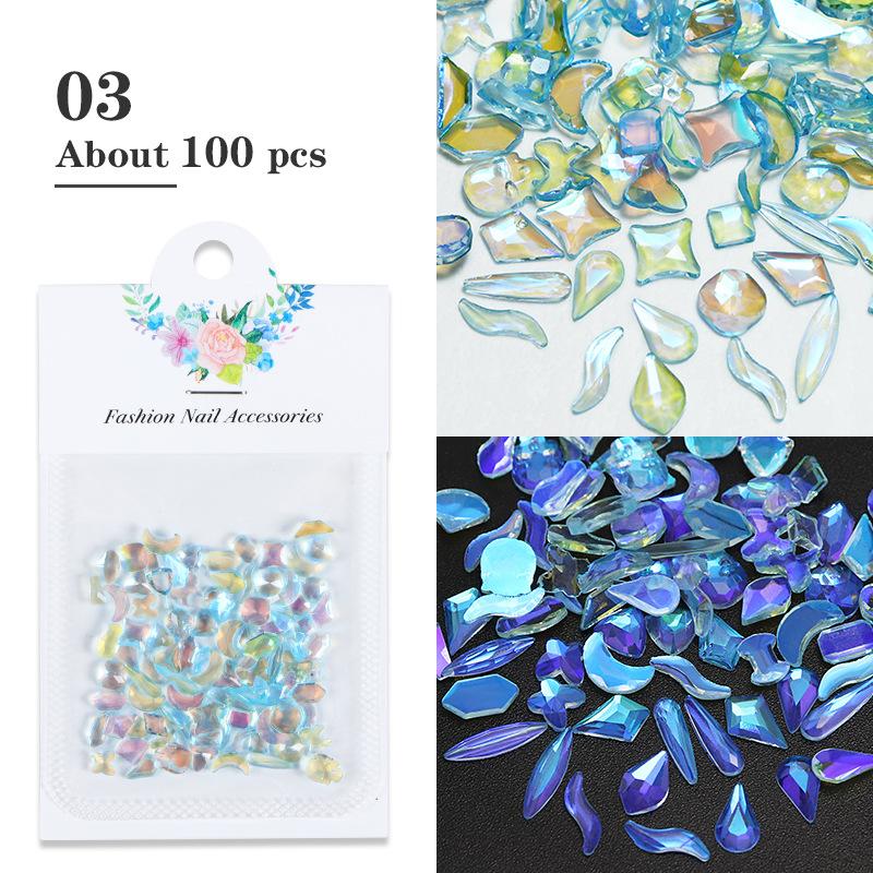 100 st/förpackning Aurora Flatback blandad form Harts Rhinestones Nail Art dekoration