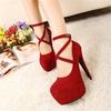 2026 Women's High Heels Round Head Stiletto Bride Wedding Shoe Ankle Buckle Platform Large Size Ladies Party Dress Pumps 11cm