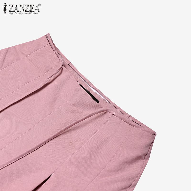 ZANZEA Damskie codzienne spodnie luźne z bocznym zamkiem błyskawicznym, w jednolitym kolorze