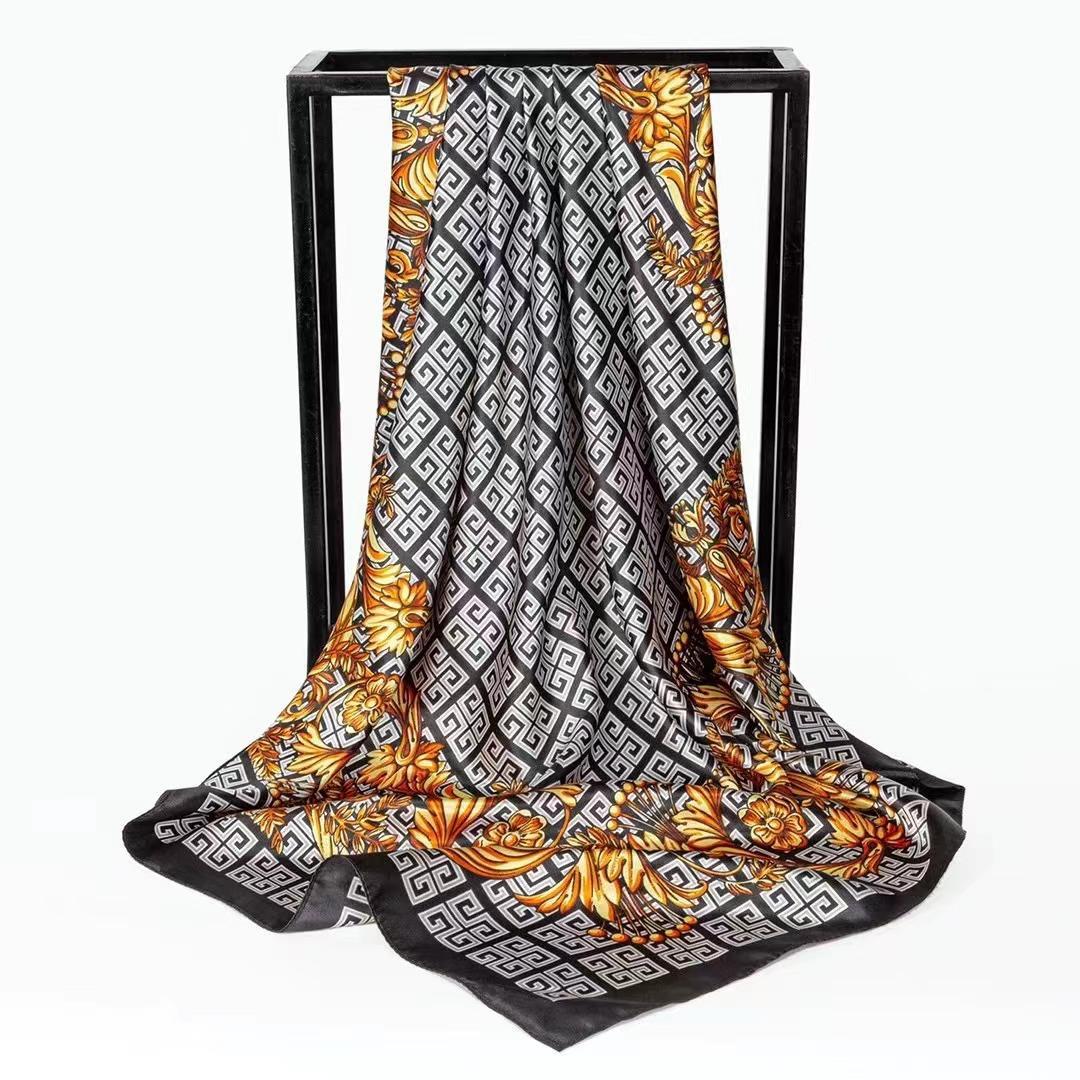 

90 квадратных шарфов атласный платок на голову имитация шелка модный шелковый шарф универсальный трендовый квадратный шарф для матери шарф satin 90 * 90