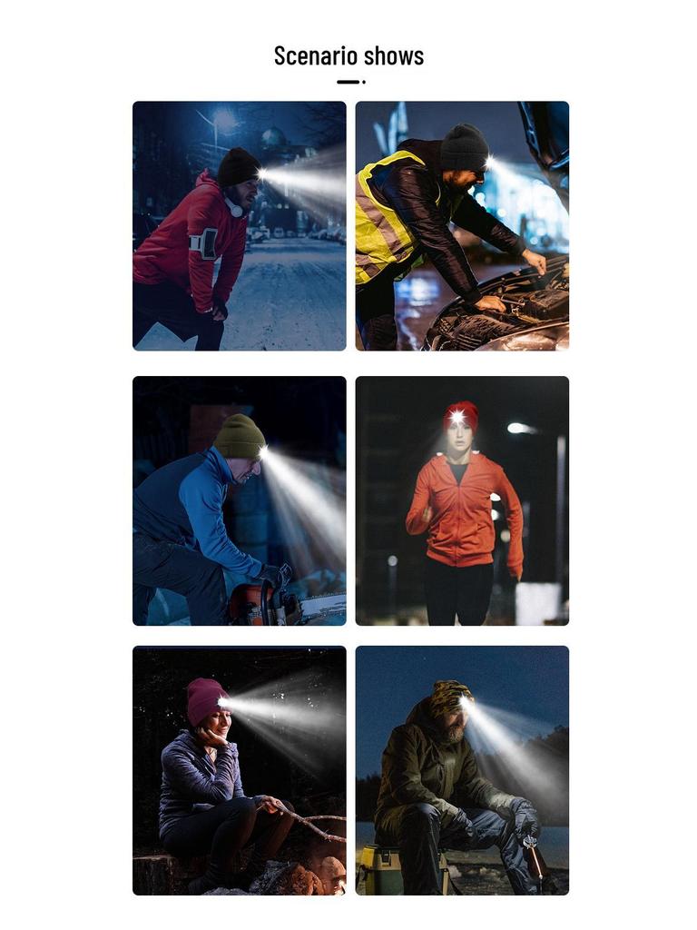 Rechargeable LED Luminous Knit Hat with Detachable Washable Light - 6 LEDs, 3 Modes, Free Shipping