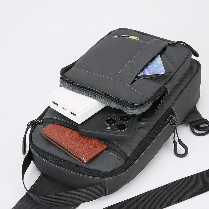 Multi-Layer Men's Chest Bag Handbag Solid Color Shoulder Bag