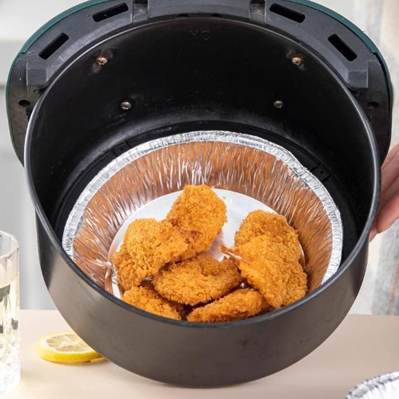 10Pcs Air Fryer Aluminum Foil Pan Food Containers Square Round Oven BBQ Tray Oil-proof Non-stick Foil Plate Kitchen Baking Tools