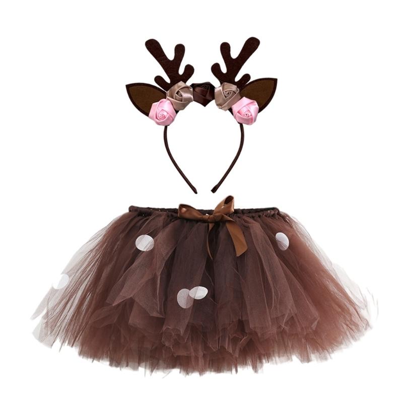 Kids Halloween Dressing up Costume Elk Dressing up Set Elk Ears Headband and Tutu Skirt for Kid Girl Halloween Party