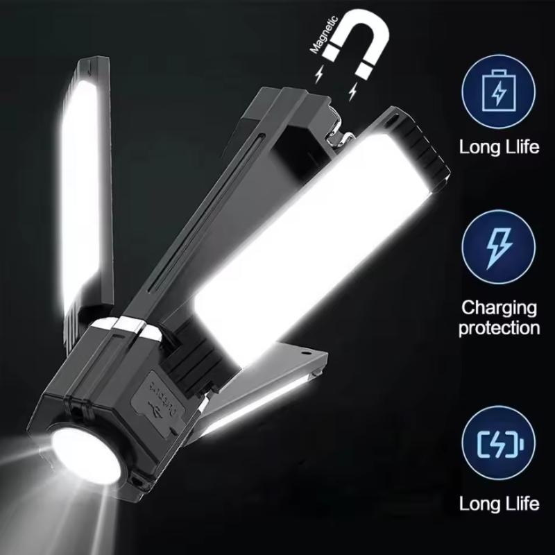 1PC High Power LED Flashlight Foldable Portable Lantern Digital Display 360° Rotation Lamp Strong Magnetic Attract for Emergency Camp