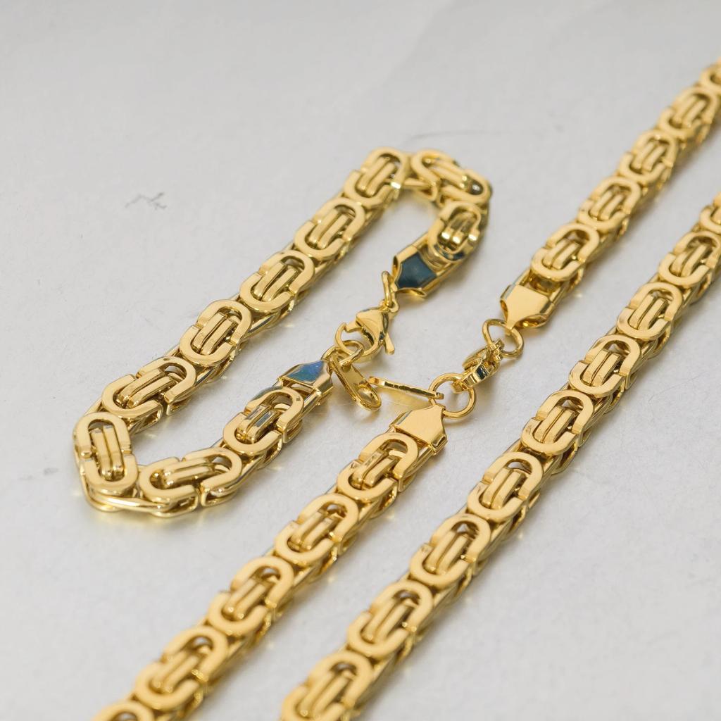 Goldfarben Edelstahl 8mm Byzantinische Gliederkette Armbänder Halskette Für Damen Herren Party Hochzeit Schmucksets Geschenke