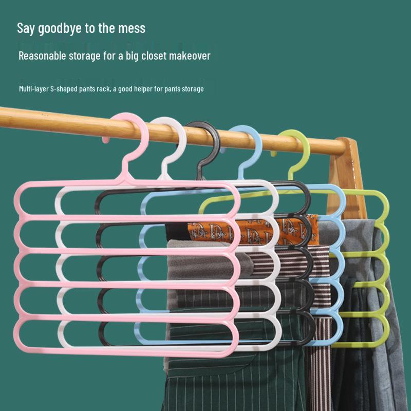 S-Shaped 5-Layer Multifunctional Pants & Scarf Hanger with Clips - No-Trace Storage Solution