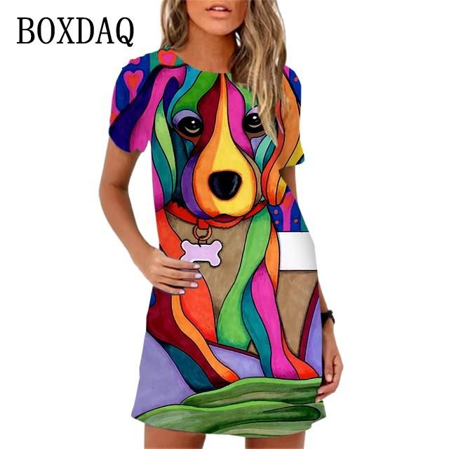 New Fashion Cute Cartoon Women's Dresses Summer Short-sleeved Casual Animal 3D Digital Printing Dress