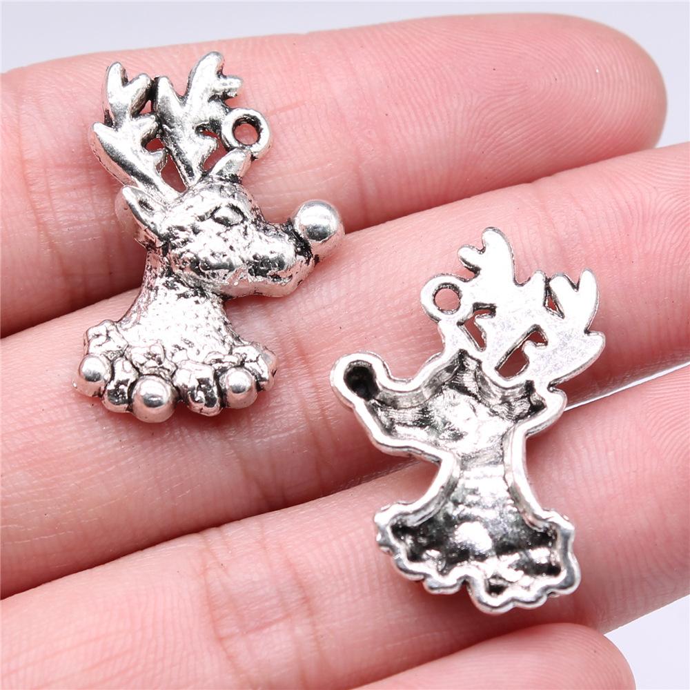 10pcs  Charms Christmas Deer Sika Antique Bronze Silver Color Pendants Making DIY Handmade Tibetan Silver Color Jewelry