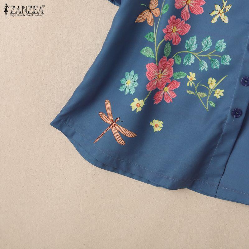 ZANZEA Women Casual Floral Print Round Neck Short Sleeve Blouse