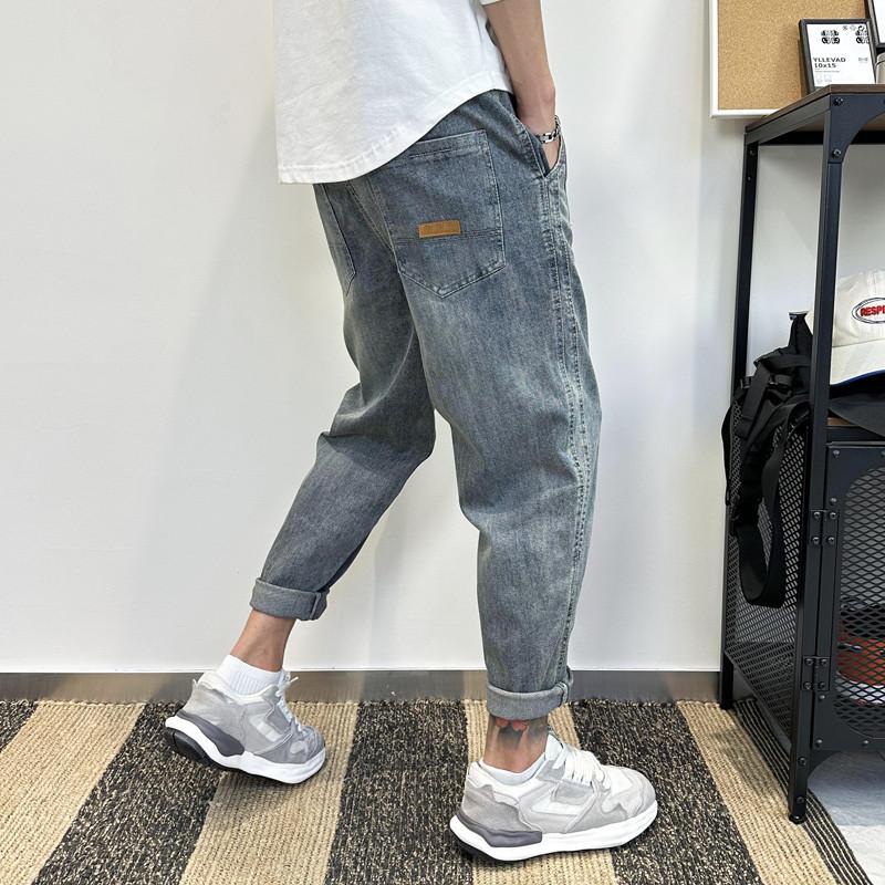 Vintage Men's Loose-fit Harem Jeans Youthful Summer Style Nine Point Hole Ripped Jeans Casual Scene Fashionable Trend