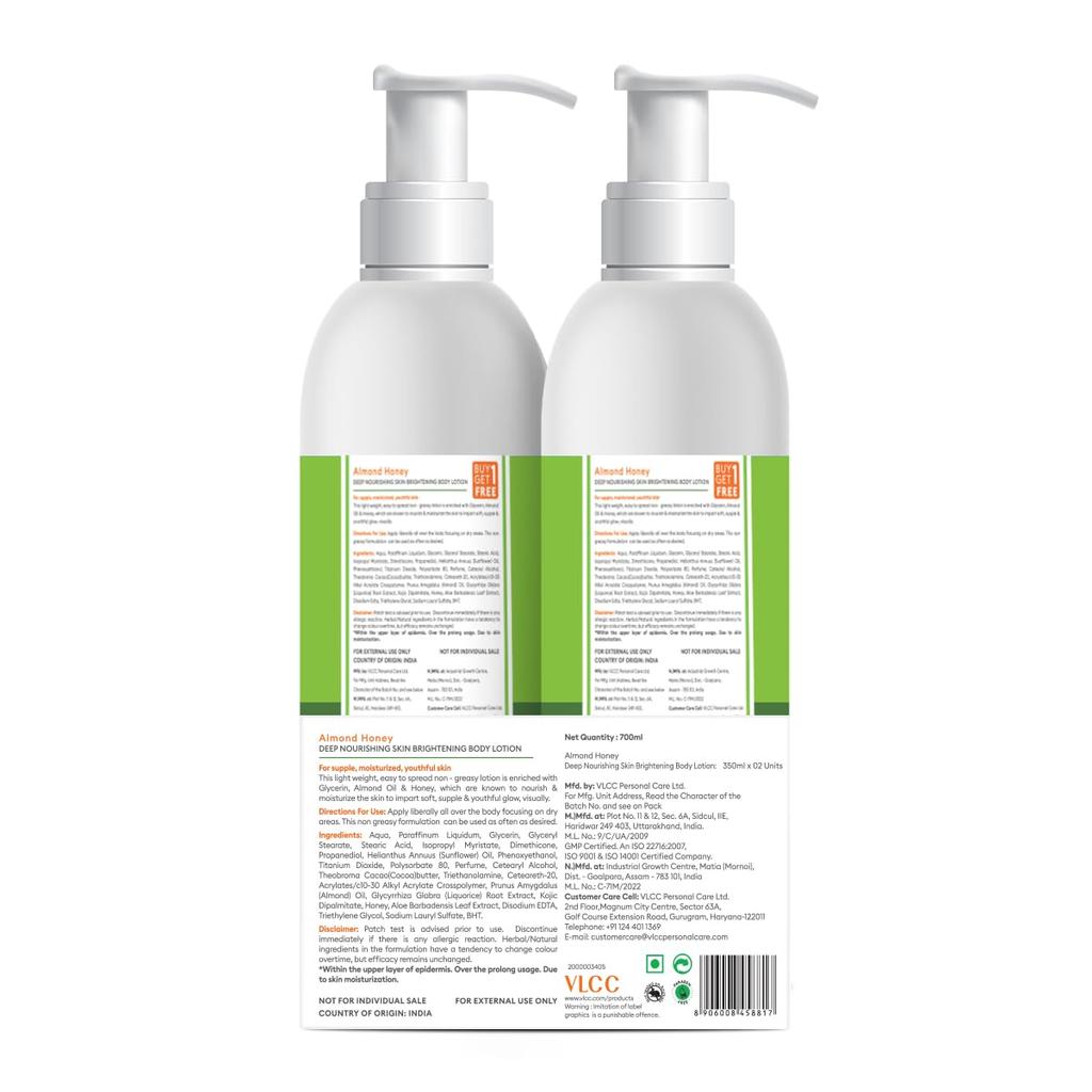 VLCC Almond Honey Deep Nourishing Body Lotion 350 Ml X Pack Of 2 For Hydrated Glowing Youthful Skin Moisturizing Care