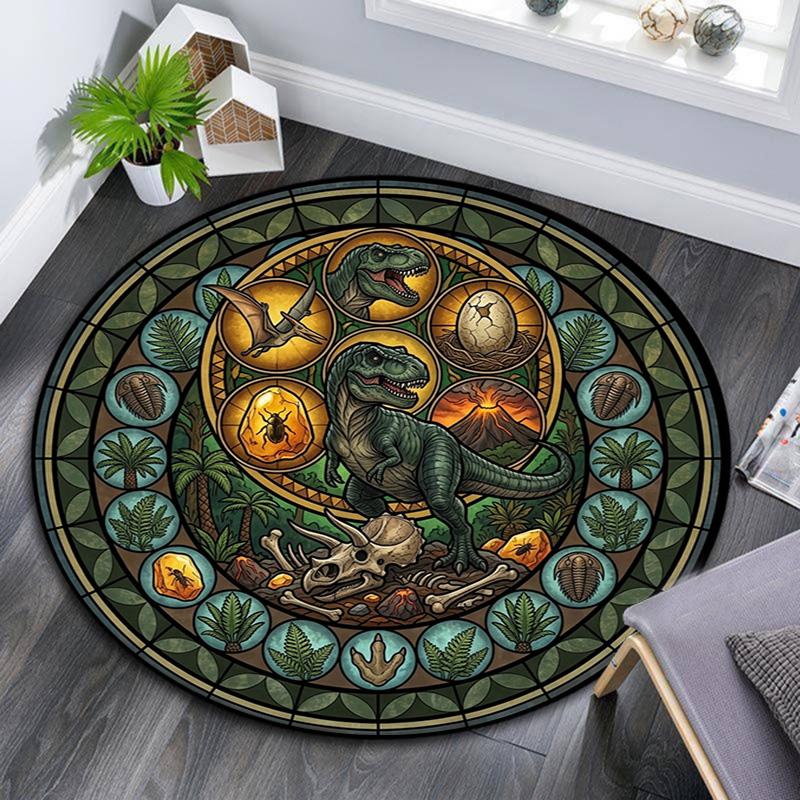 Prehistoric Glass Round Area Rug Under Office Chairs Bedroom Living Room Home Decor