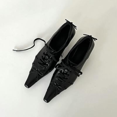 A New Spring Collection Of Retro Pointed-Toe Gothic Lace-Up Leather Shoes For Women With A Niche Design And Slender Heels