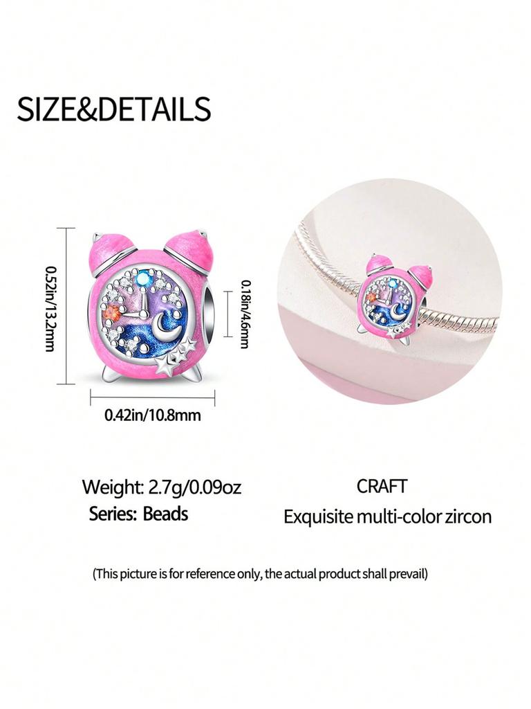 Pink Carousel Alarm Clock Beads Charm Copper Plated Fit Charms Copperoriginal Bracelet For Jewelry Making Diy Charm